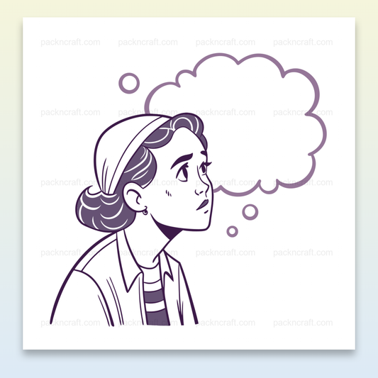 Illustration minimaliste d'une jeune fille pensante, idéale pour DIY ou déco.