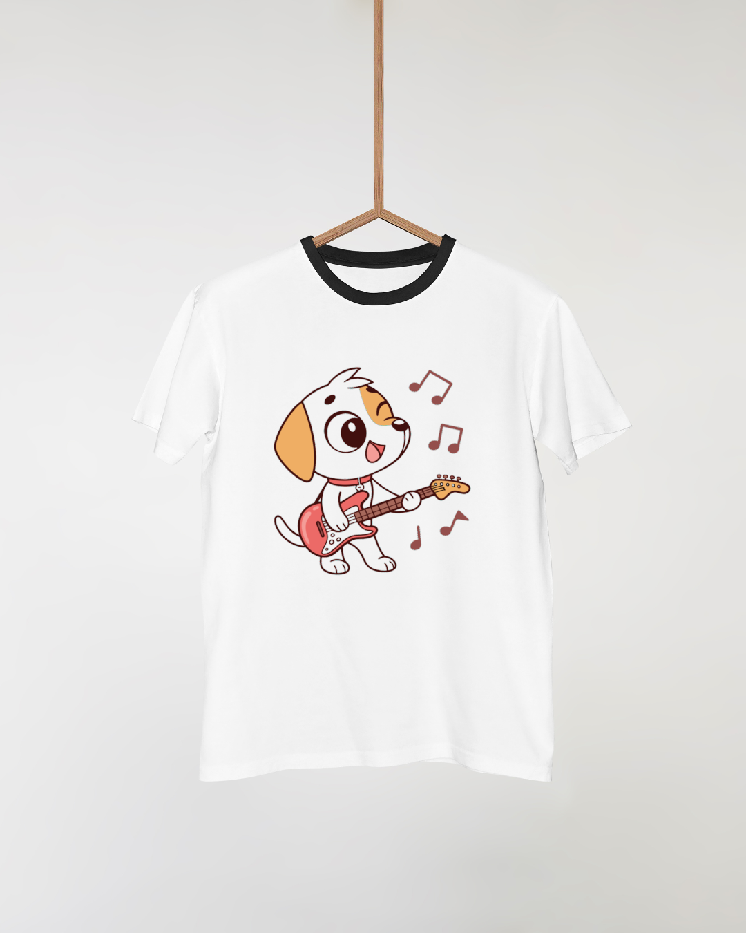 T-shirt avec motif de chien jouant de la guitare style cartoon mignon musical