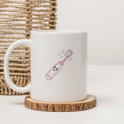 Mug avec brosse à dents souriante dans un style doodle pour hygiène quotidienne