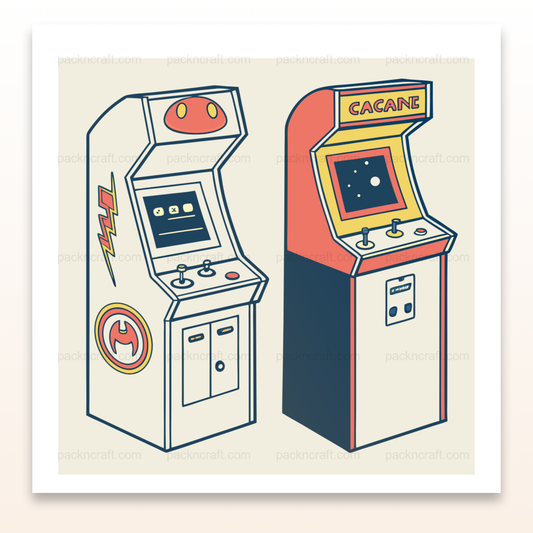 Illustration de bornes d'arcade vintage au style rétro.