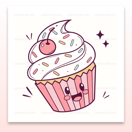 Illustration cupcake kawaii pour décoration murale adorable.