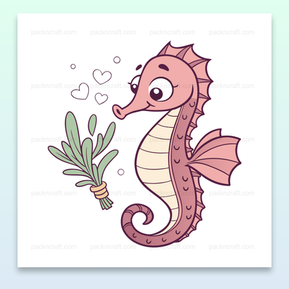 Illustration d'un hippocampe amoureux avec des cœurs pour projets créatifs et décoratifs marins.