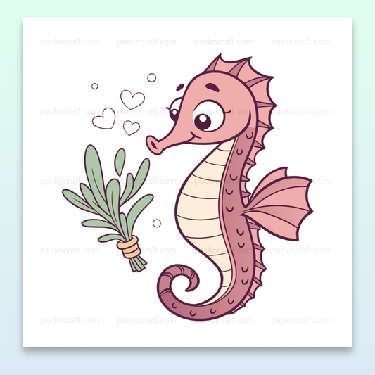 Illustration d'un hippocampe amoureux avec des cœurs pour projets créatifs et décoratifs marins.