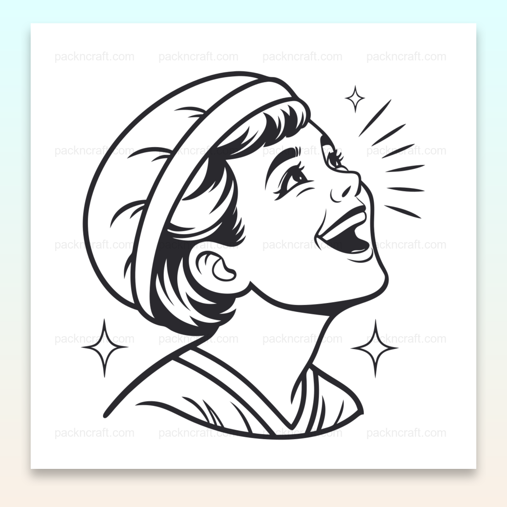 Illustration stylisée d'un enfant riant vers le ciel pour déco et papeterie.