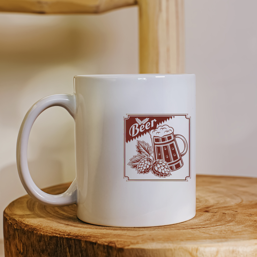 Mug personnalisé avec visuel rétro bière, parfait pour amateurs de déco.