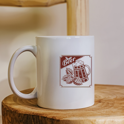 Mug personnalisé avec visuel rétro bière, parfait pour amateurs de déco.