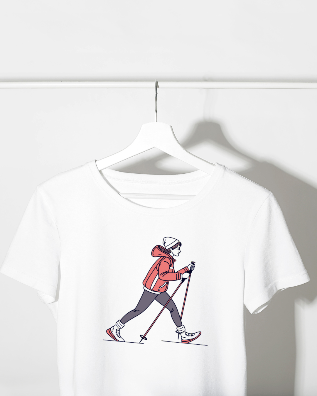 T-shirt aventure hivernale avec décoration numérique style doodle ski de fond