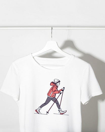 T-shirt aventure hivernale avec décoration numérique style doodle ski de fond