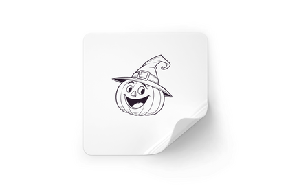 Sticker festif avec citrouille joyeuse sur fond blanc vibrant et coloré