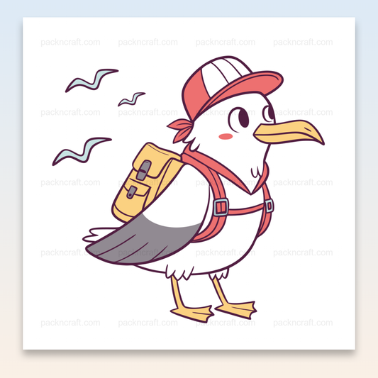 Illustration vectorielle d'une mouette avec sac à dos, idéale pour projets DIY.