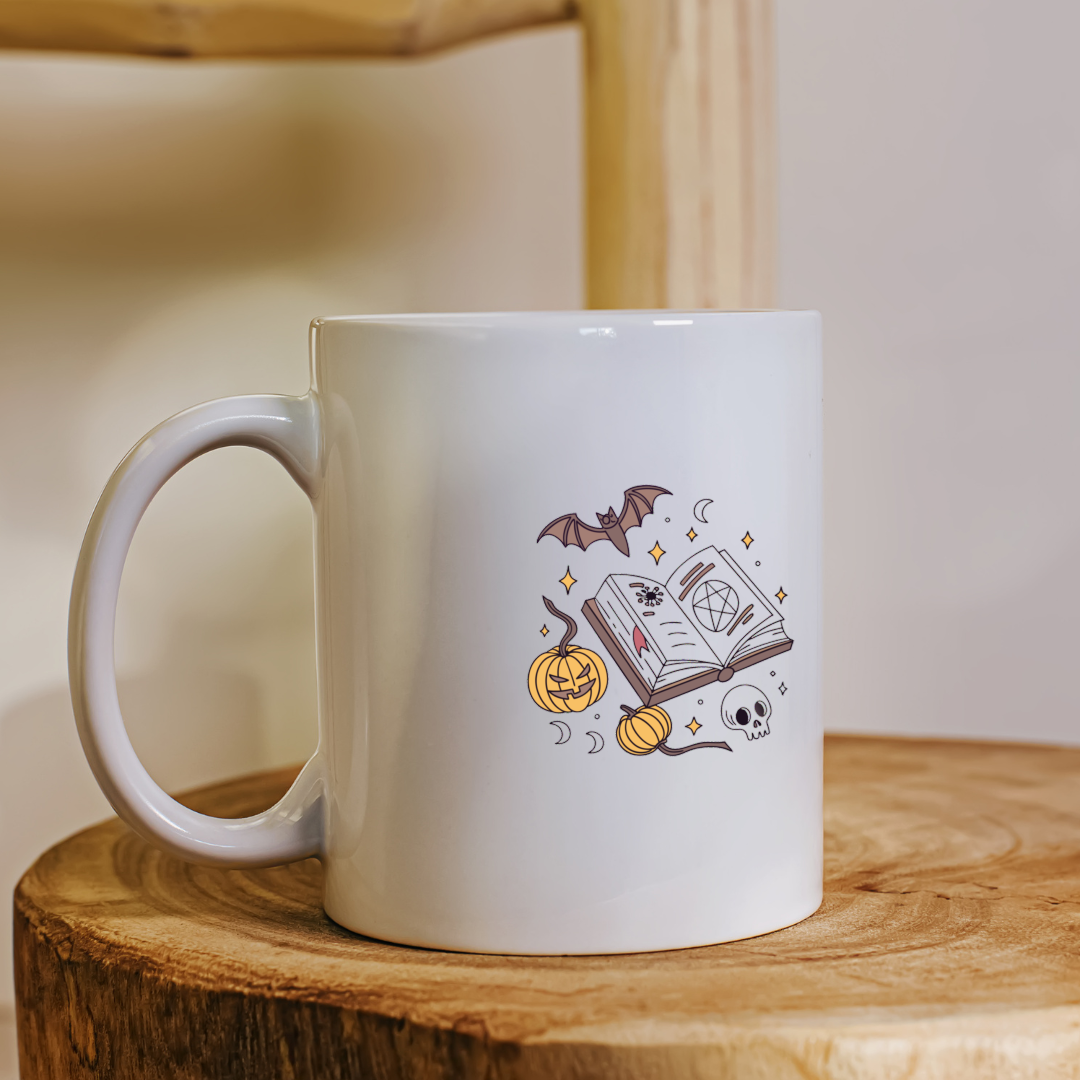 Mug avec motif citrouilles et livre magique style mystique Halloween