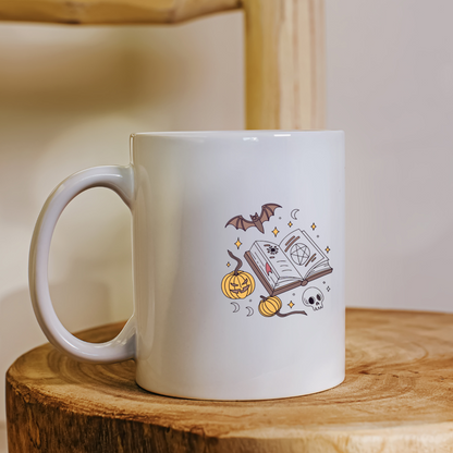 Mug avec motif citrouilles et livre magique style mystique Halloween