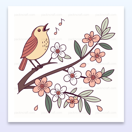 Oiseau chantant sur une branche fleurie, illustration SVG pour divers usages créatifs