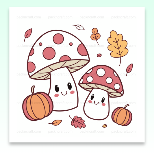Illustration SVG de champignons souriants dans un thème automnal pour DIY et décoration.