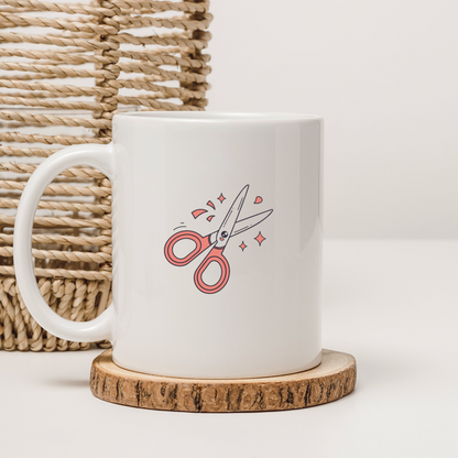 Mug décoré de ciseaux joyeux style doodle école pour une touche ludique