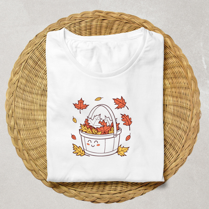 T-shirt cosy avec motif minimaliste de feuilles d'automne  ambiance chaleureuse