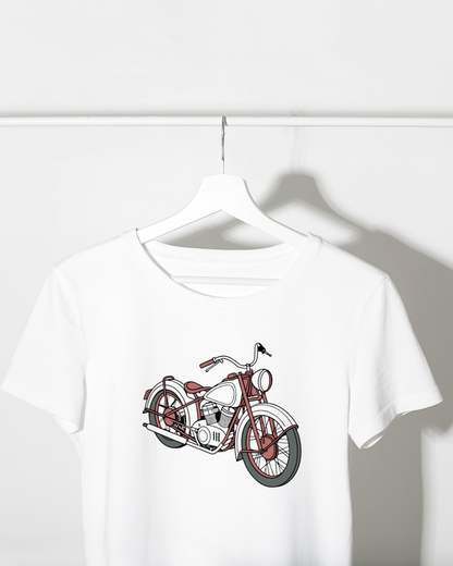 Graphique de la moto Indian Four 1936 sur un t-shirt vintage.