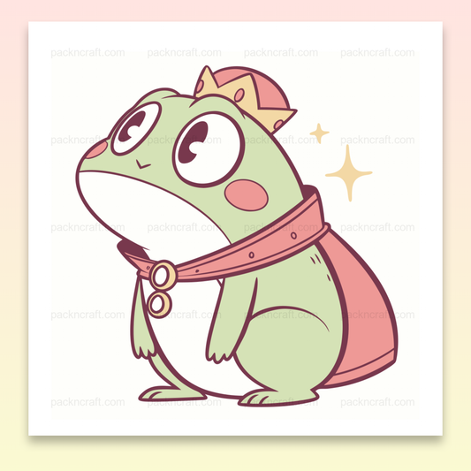 Illustration kawaii d'une grenouille royale étonnée en fichier SVG pour papeterie et projets créatifs.