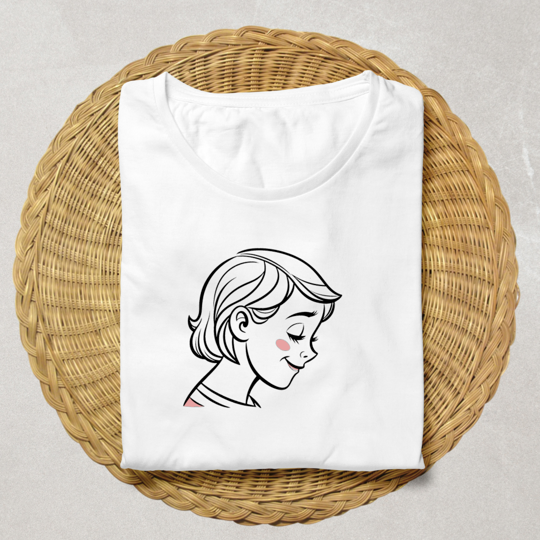T-shirt enfant avec icône fille rêveuse style minimaliste ambiance enfantine