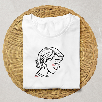 T-shirt enfant avec icône fille rêveuse style minimaliste ambiance enfantine