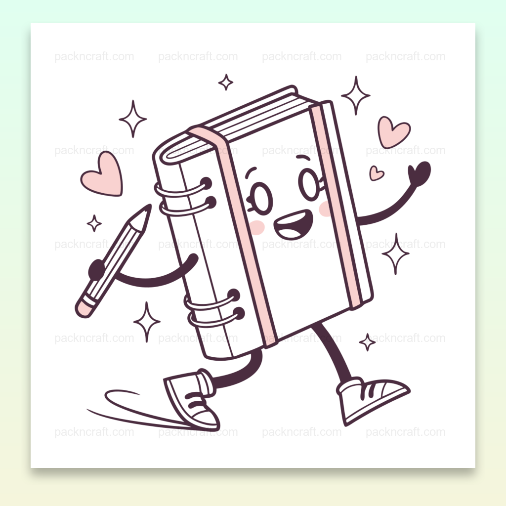 Illustration carnet enjoué avec crayon, idéale pour usage scolaire et créatif.