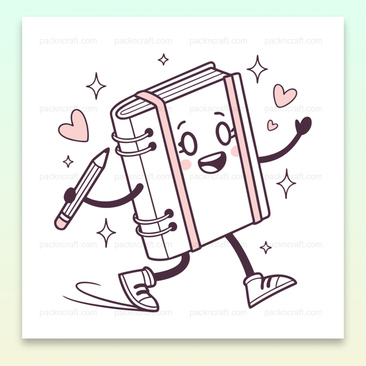Illustration carnet enjoué avec crayon, idéale pour usage scolaire et créatif.