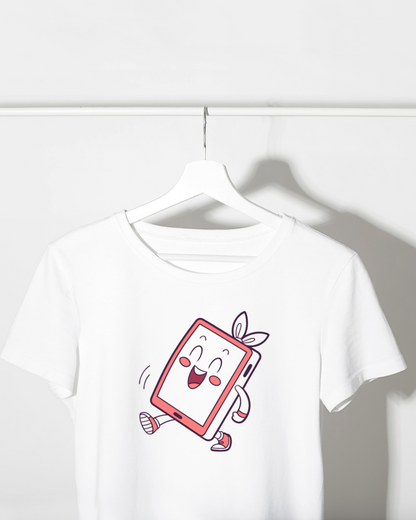 T-shirt fun avec tablette espiègle dans un doodle numérique dynamique
