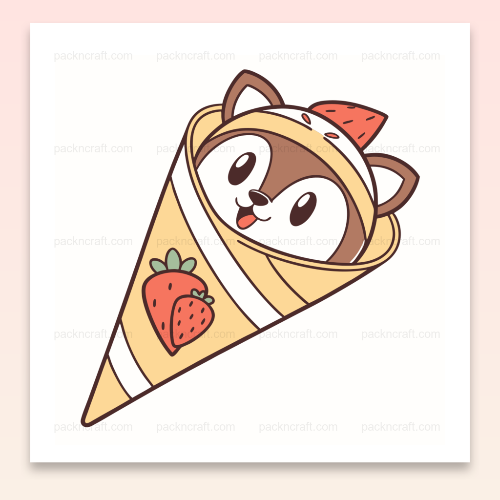 Illustration mignonne de sirène en crepe avec fraises, idéale pour DIY et papeterie