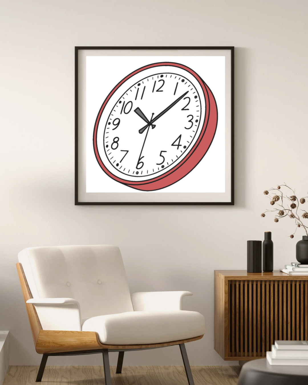 Cadre au design épuré avec icône d'horloge évoquant le passage du temps