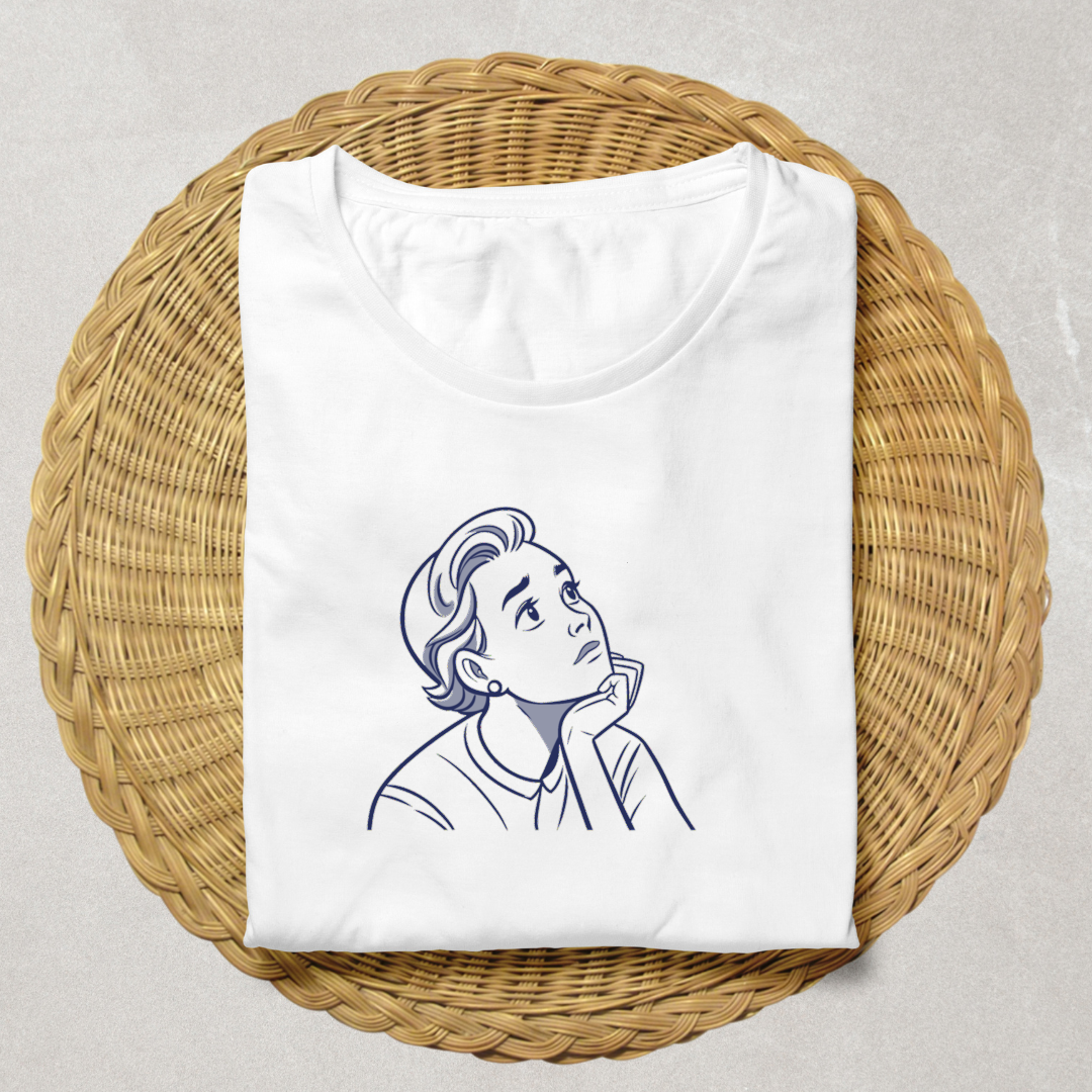 T-shirt avec design monochrome, esprit méditatif, idéal pour moments contemplatifs