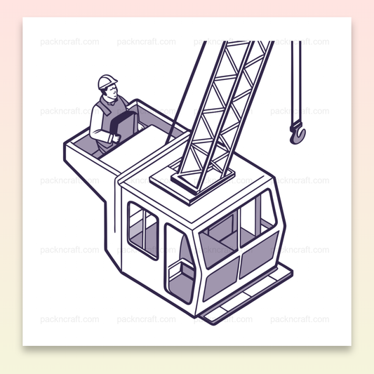 Illustration conducteur de grue concentré en SVG pour projets industriels, Visuel de cabine de grue pour projet sur cadre urbain, Design de cabine de grue adapté pour tasses et mugs, Sticker de conducteur de grue pour décoration industrielle, T-shirt avec imprimé grue pour style urbain