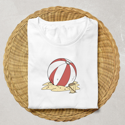 T-shirt avec ballon de plage estival sur sable en motif numérique lumineux