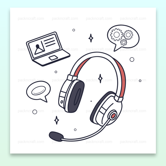 Illustration casque support pour centre d'appels, parfait pour papeterie et décorations., Icône de soutien technique sur ordinateur, usage digital ou papier., Conversion en stickers de casque et soutien en design vectoriel., Tasse avec design de casque, personnalisation pour cadeaux ou entreprise., T-shirt avec design de casque centre d'appels, mode et publicité.