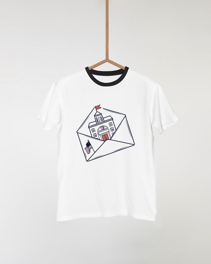 T-shirt éducatif au style doodle iconique avec motif universitaire enveloppé
