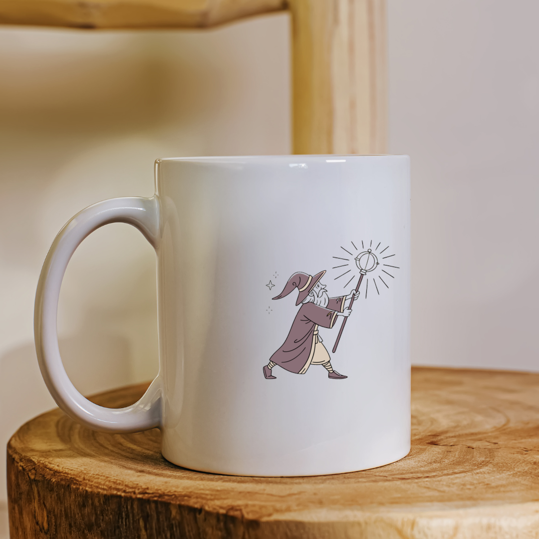 Mug avec sorcier éblouissant style illustratif et ambiance de magie immersive