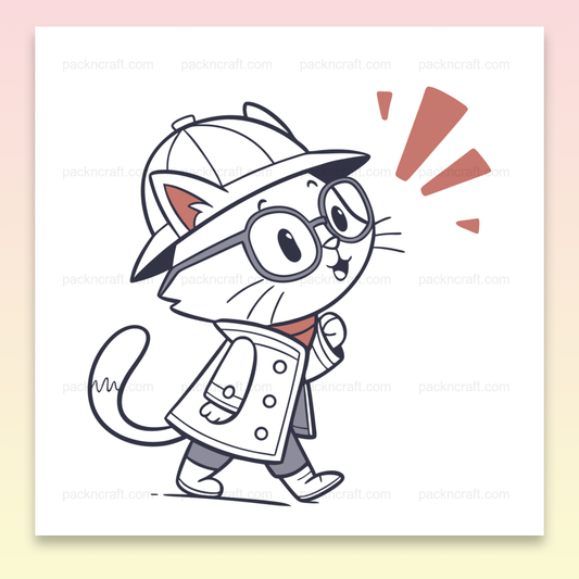 Chat explorateur avec chapeau et lunettes, illustration vectorielle pour stickers et papeterie.