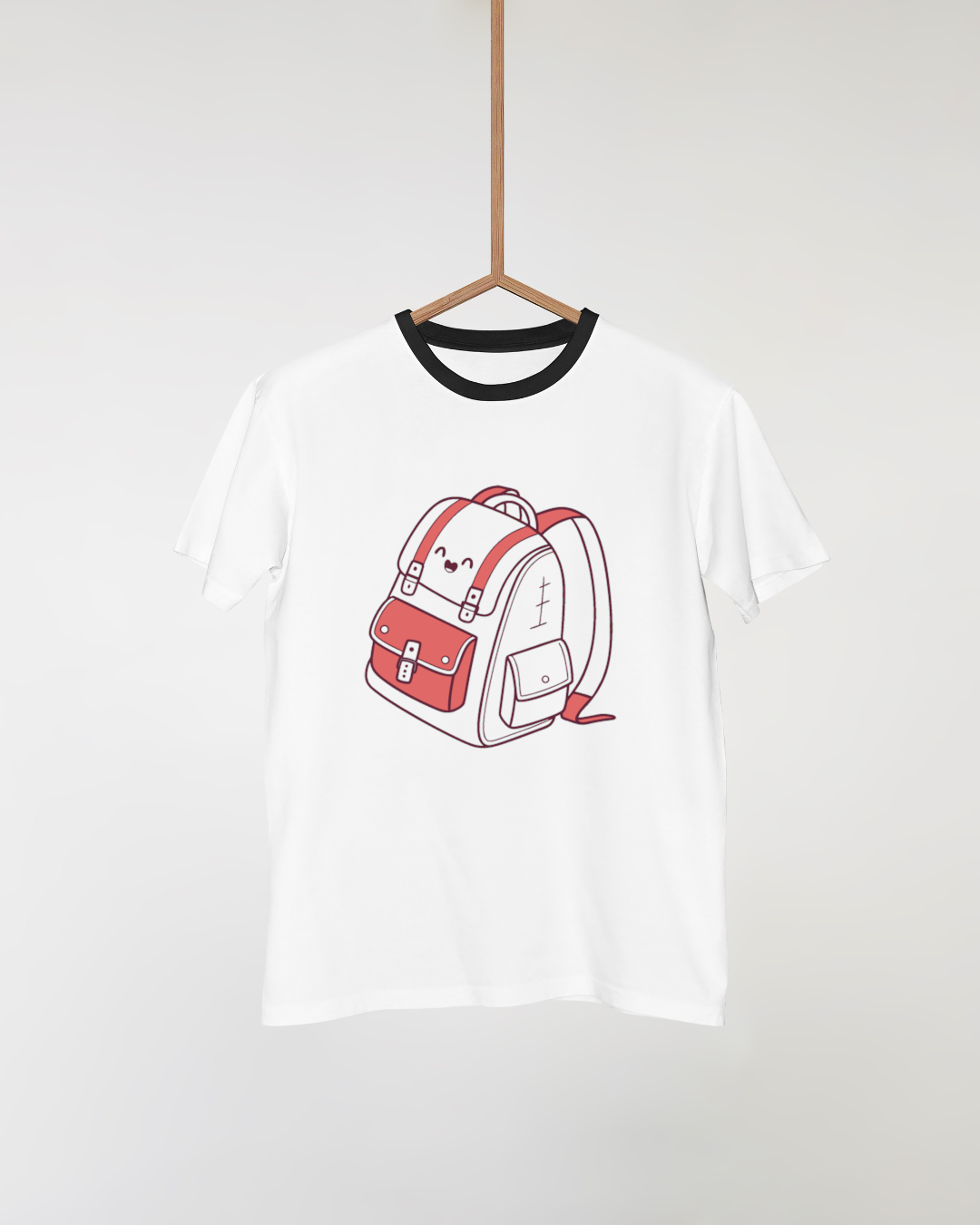 T-shirt avec icône minimaliste de sac à dos joyeux dans un style créatif