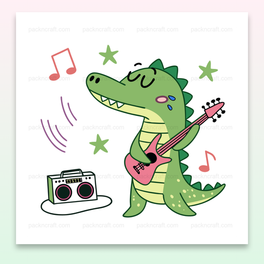 Crocodile jouant de la guitare électrique, illustration SVG pour projets créatifs et éducatifs.