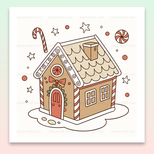 Illustration SVG de maison en pain d'épices, idéale pour décors de Noël et projets créatifs.