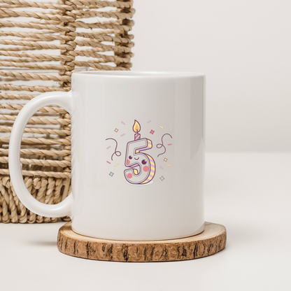 Mug amusant avec design chiffre 5 Kawaii pour célébrations