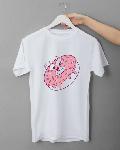 T-shirt avec motif coloré de donut joyeux au glaçage pastel