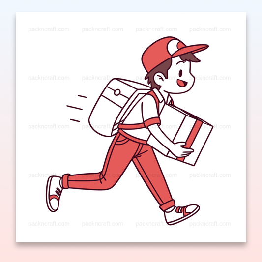 Illustration vectorielle joyeuse de personnage transportant un colis, usage déco et éducatif