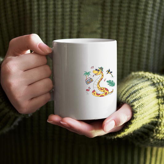 Mug avec icône de serpent dansant au style tropical et amusant