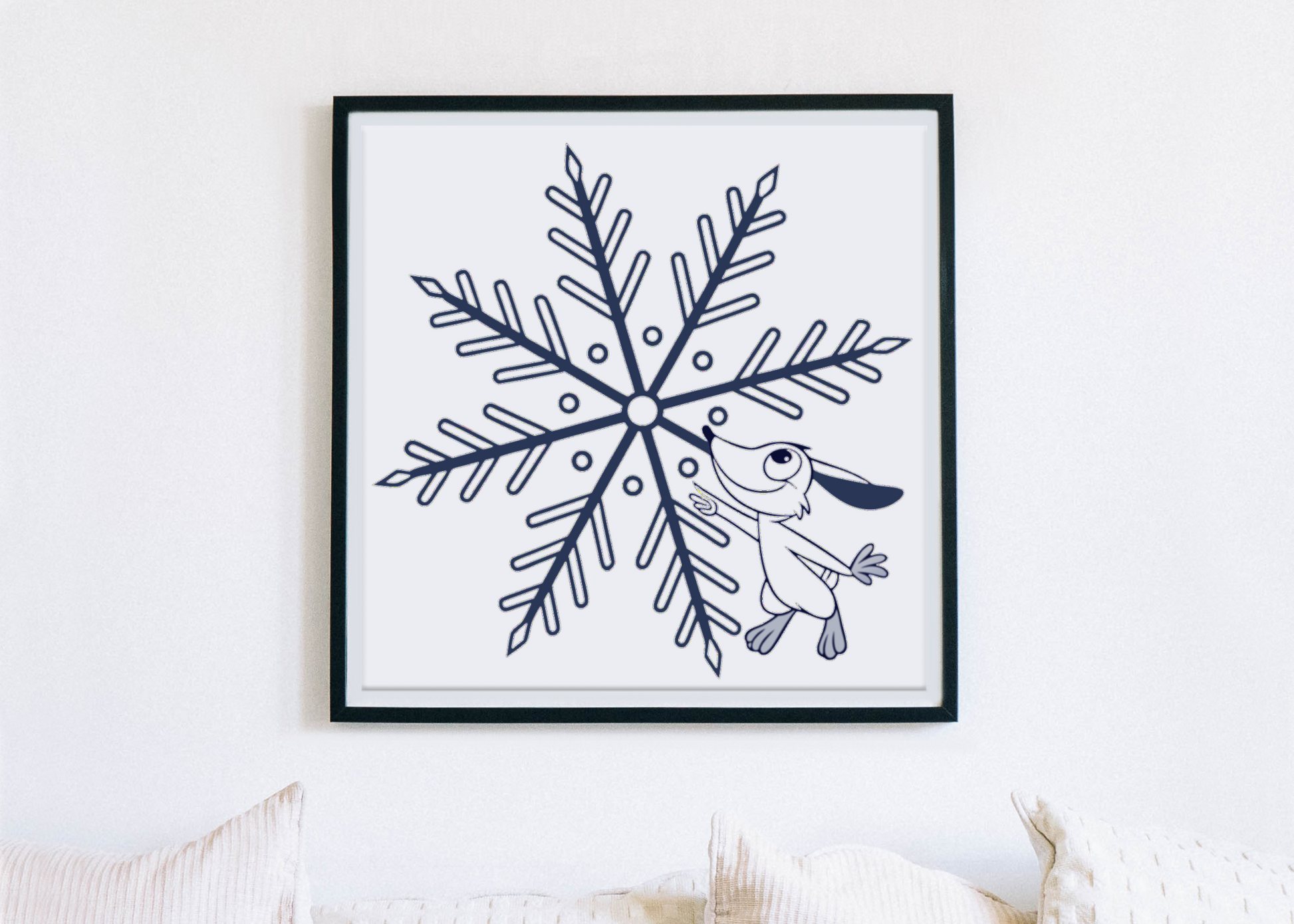 Cadre décoratif avec un lapin s'amusant, dans un style doodle hivernal enchanteur