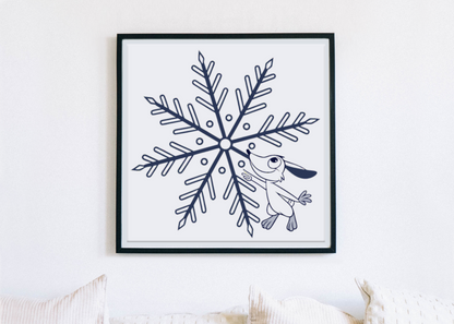 Cadre décoratif avec un lapin s'amusant, dans un style doodle hivernal enchanteur