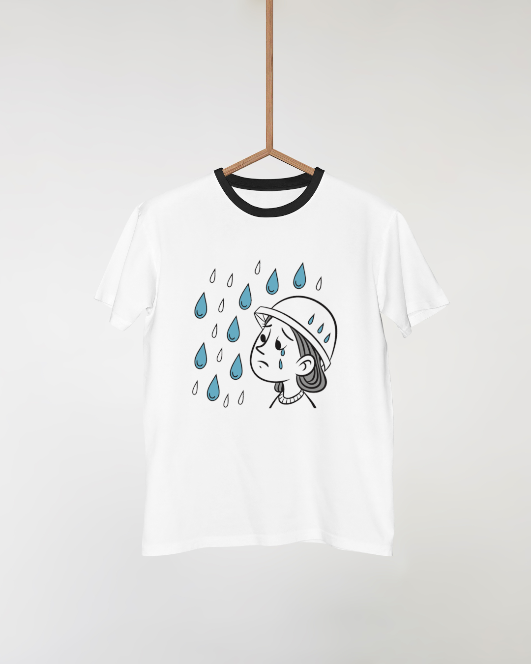 T-shirt mélancolique avec enfant sous la pluie dans un style numérique décoratif