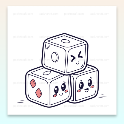 Illustration kawaii de dés mignons empilés, idéale pour DIY et papeterie