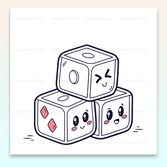 Illustration kawaii de dés mignons empilés, idéale pour DIY et papeterie