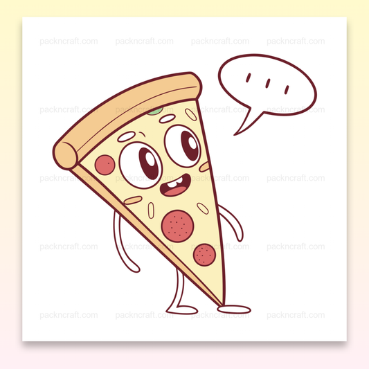 Illustration d'une tranche de pizza souriante, idéale pour créations amusantes.