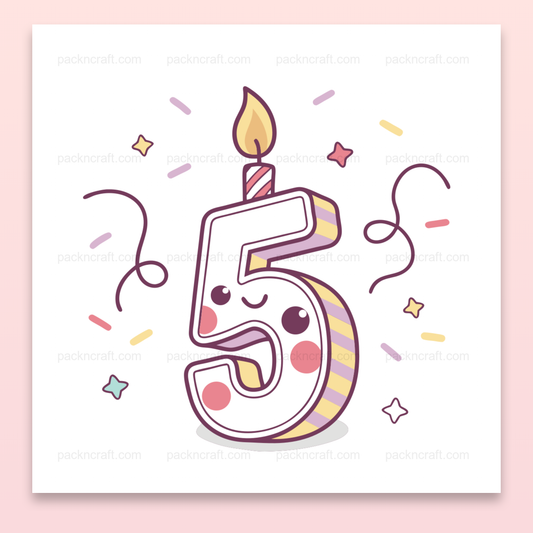 Chiffre 5 kawaii avec bougie pour décoration d'anniversaire